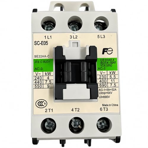 SC-E05 SC-E05H5-C AC Contactor, 1 Pack, Compatible with Fuji Electric Type, AC100/110V 50Hz 110-120V 60Hz Coil, 3-Pole IEC Magnetic Motor Contactor, 32A AC-1, 11kW 400V AC-3, Box Lug Terminals