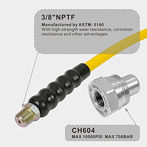 AMZCNC 10' 10000psi High Pressure Hydraulic Hose CH-604 Coupler 3/8" Thread Hydraulic Hose Assembly,1/4" ID x 10 ft - color: Yellow, size: 10' 10000 PSI 3/8"
