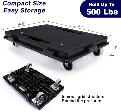 Nellyke Furniture Dolly, 4 Pack Small Flat Moving Dolly, Furniture Movers with 4 Wheels, 500Lbs Capacity, Connectable and Portable Dollies for Heavy Appliance, Black - color: Black/4 Pack-m