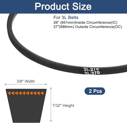uxcell 2Pcs 3L270 Classic Wrapped Rubber V-Belt, 27"(686mm) Outside Circumference, 3L Profile V Belt 3/8" Width 7/32" Height - size: 3L270