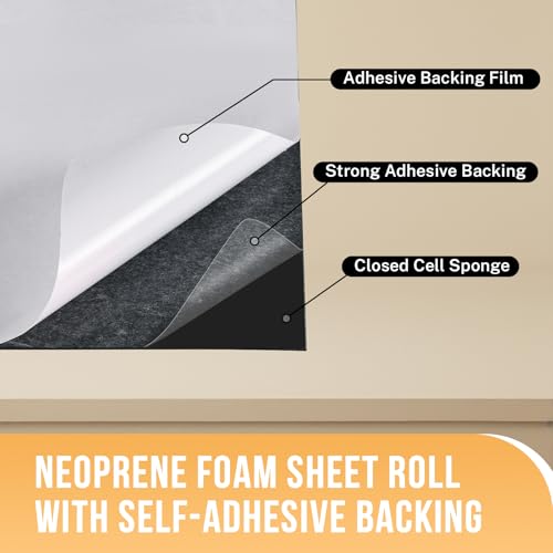 MYFULLY Neoprene Foam Sheet 12" x 59" x 1/16" Adhesive Backing Roll - size: 12 in x 59 in x 1/16 in