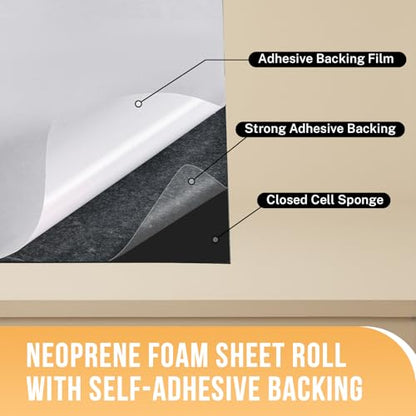 MYFULLY Neoprene Foam Sheet 12" x 59" x 1/16" Adhesive Backing Roll - size: 12 in x 59 in x 1/16 in
