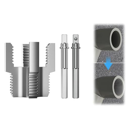HUHAO Integrated Internal & External Pipe Threading Tool with 1/2'' & 3/4'' Dies, Electric Drill Compatible 2 in 1 Pvc Pipe Threader Kit, Dual-Function Pipe Thread Cutting Tool,3/4" - size: 1pc(3/4")