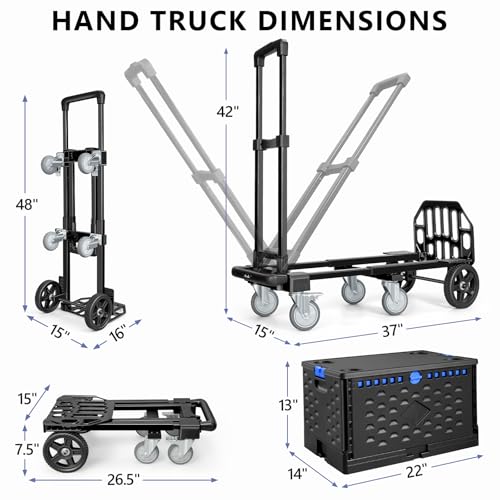 KEDSUM 4-in-1 Convertible Dolly Cart with Crate600LB Heavy Duty Hand Truck