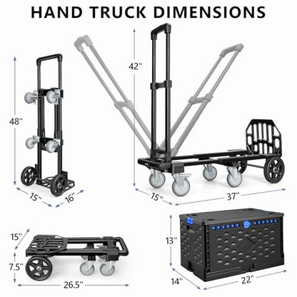 KEDSUM 4-in-1 Convertible Dolly Cart with Crate600LB Heavy Duty Hand Truck