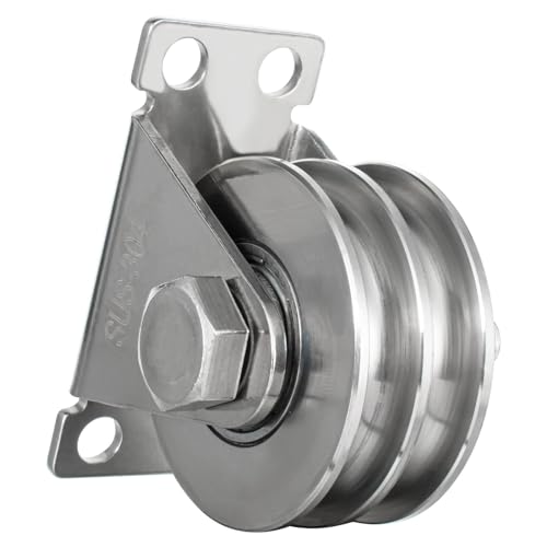 Double Groove Cable Fixed Pulley Block, Heavy Duty Stainless Steel, Bearing Inside, Good for Pulley Lifing System 1Pack