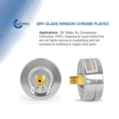 2-1/2" Pressure Gauge, Chrome Plated Steel Case, Dry, 0-2000 psi/kPa, Back Mount 1/4" NPT - style: 0-2000 psi