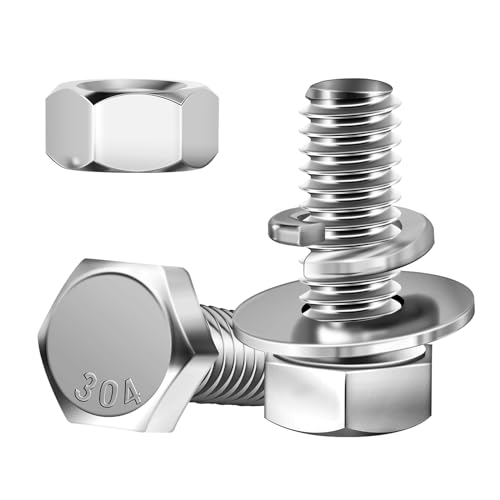 Mywish (10 Sets) 1/4-20x3/4 Hex Head Assorted Screws Nuts and Bolts with Flat & Lock Washers, 304 Stainless Steel 18-8, Fully Threaded, 1/4 Bolt Metric Bolt Assortment - size: 1/4-20 x 3/4 (10 set)