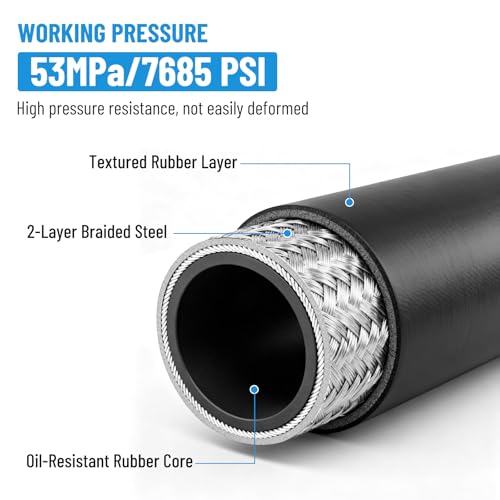 50FT 3/8" Hydraulic Hose with 16PCS Hydraulic Hose Fittings - size: 3/8" Hydraulic Hose - 50FT