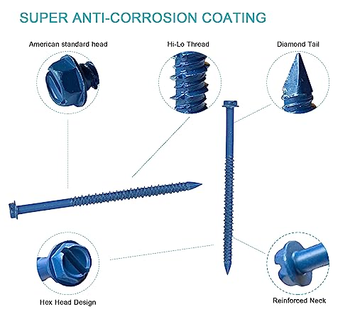 3/16 x 3-1/4" Hex Head Concrete Screw Anchor, for Anchoring to Masonry, Block or Brick (100Pcs) - size: 3/16 x 3-1/4", style: Hex Head