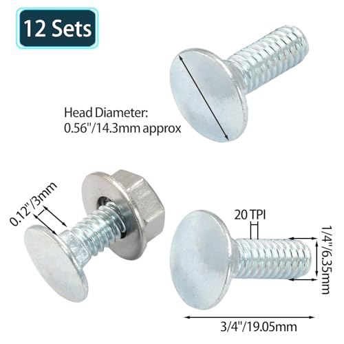 Luomorgo 1/4"-20 x 3/4 in. Carriage Bolts, 12 Sets - size: 1/4"-20 x 3/4 in.