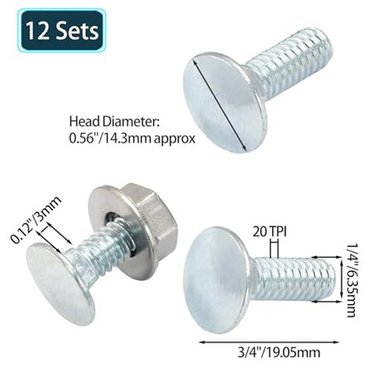 Luomorgo 1/4"-20 x 3/4 in. Carriage Bolts, 12 Sets - size: 1/4"-20 x 3/4 in.
