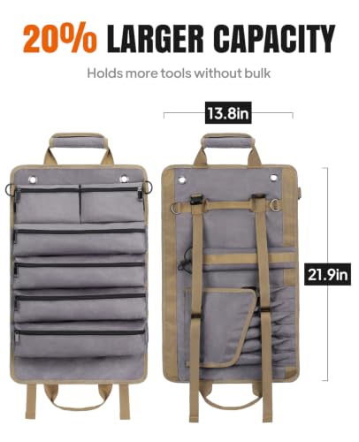 Tool Roll Up Bag, 1680D Heavy Duty Tool Bag Organizer with 2 Detachable Tool Pouches & Multiple Pockets, Waterproof Motorcycle Tool Roll for Mechanic & Electrician, Gift for Men Him Dad, 21.9"*13.8" - color: Grey