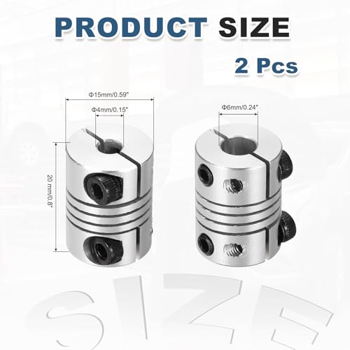MECCANIXITY 2 Pcs 4 to 6mm Flexible Shaft Coupling 20mm L 15mm Dia - size: 4 to 6mm