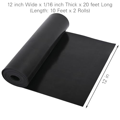 Neoprene Rubber Sheet - 1/16 in Thick x 12 in Wide x 20 Ft Long Neoprene Rubber Strips Rolls for DIY Gaskets, Pads, Seals, Crafts, Flooring, Cushioning of Anti-Vibration, Anti-Slip (10 Ft x 2 Rolls) - size: W:12In x T: 1/16In x L: 20Ft