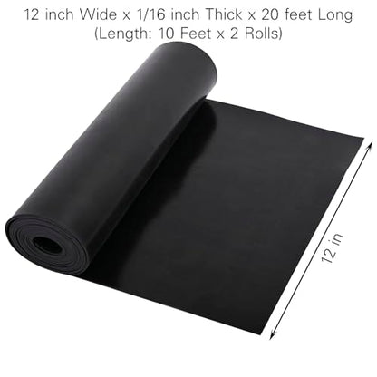 Neoprene Rubber Sheet - 1/16 in Thick x 12 in Wide x 20 Ft Long Neoprene Rubber Strips Rolls for DIY Gaskets, Pads, Seals, Crafts, Flooring, Cushioning of Anti-Vibration, Anti-Slip (10 Ft x 2 Rolls) - size: W:12In x T: 1/16In x L: 20Ft