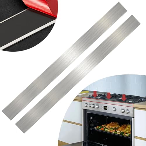 2 Pcs 304 Stainless Steel Strips, Brushed Self Adhesive Strip Metal Trim Strip, Finishing Sheet Metal Strips for Microwave/Oven/Range/Cooktop, 30" Long, 2" Wide Gap Filler for Kitchen Decor - color: Silver, size: 2in