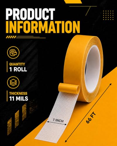 Heavy Duty Double Sided Mounting Tape 1 inch x 66 Ft - size: 1 Inch x 66FT