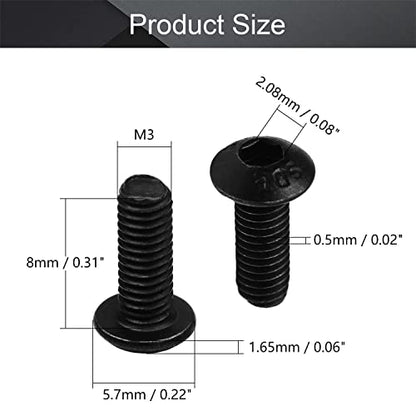 MroMax 100Pcs M3 x 8mm Button Head Socket Cap Bolts Screws, Alloy Steel 10.9 Grade, Allen Socket Drive, Black Oxide Finish, Fully Machine Thread - size: M3 x 8mm