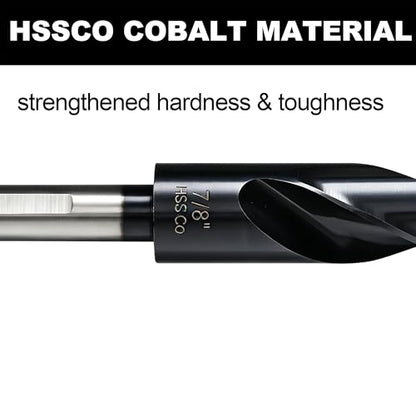 7/8 Drill Bit for Metal and Hardened Steel, M35 Cobalt 1/2 Inch Reduced Shank Industrial Grade Heavy Duty Drill Bit, with Index Storage Case - size: 7/8 in