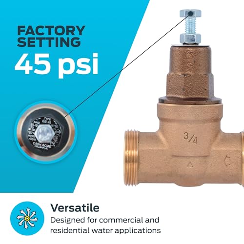 Cash Acme EB45 Pressure Regulating Valve, Single Union, 3/4 Inch NPT Female x NPT Female, Metal Top, 45 PSI, 24463-0045 - size: 3/4 in., style: Metal Top, 45 PSI, NPT Gauge Port