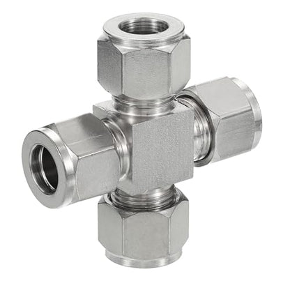 PATIKIL 304 Stainless Steel Cross Compression Tube Fitting 12.7mm, 1/2" ID, Pipes Adapter for Water Garden Irrigation System, Silver - size: 0.5 Inch