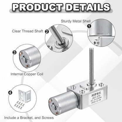 MECCANIXITY JGY-370 12V 66RPM DC Worm Gear Motor M6 Thread Shaft