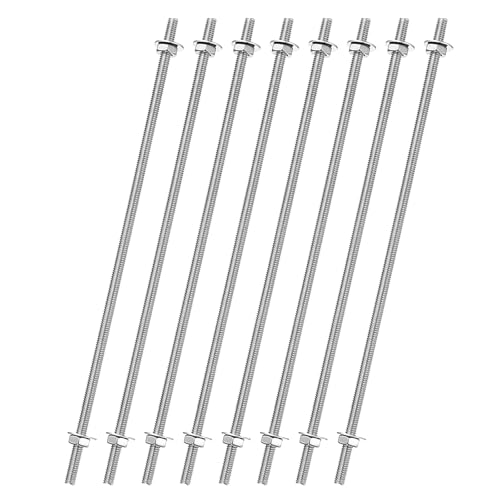 uxcell 8pcs 8/32 Inch M4 Threaded Rods with 40pcs Hex Nuts and Washers 10 Inch 201 Stainless Steel Full Threads Right-Hand Thread for Hangers, U-Bolts, Beaded Garden Stake Rods, Silver - size: 10 Inch