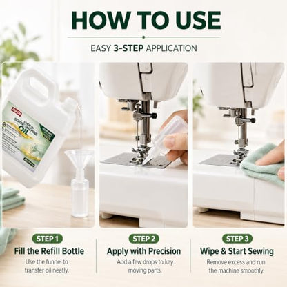 33.8oz Sewing Machine Oil Kit, Machine Lubricating Oil with Refill Bottles and Funnels for Sewing Machines Moving Parts, Sergers, Overlock, Embroidery Machines, Textile Machines, Sewing Supplies - size: 32oz