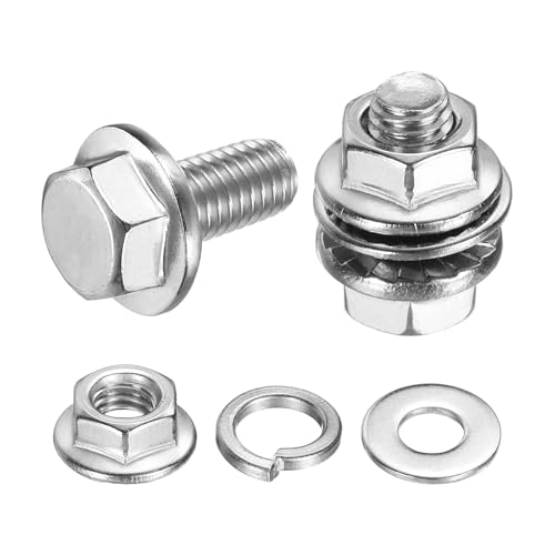 uxcell M5 x 10mm Phillips Flanged Hex Head Bolts, 10Pcs 304 Stainless Steel Flange Hexagon Screws with Nuts, Flat & Lock Washers, Fully Threaded, for Machinery Industry Home, Silver - color: Silver, size: M5 x 10mm