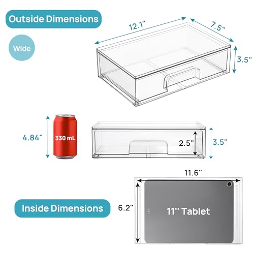 Vtopmart 12.1''W Clear Stackable Storage Drawers,3 Pack Acrylic Plastic Organizers Bins for Makeup Palettes, Cosmetics, and Beauty Supplies,Ideal for Vanity, Bathroom,Cabinet,Desk Organization - style: Wide-3pack-Clear
