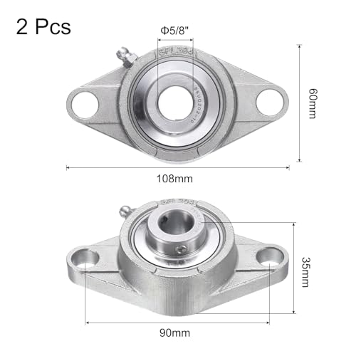uxcell 2Pcs SUCFL202-10 Pillow Block Bearings 5/8 in Bore Self Alignment - size: SUCFL202-10
