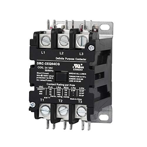 SunLee 3 Pole 40 Amp contactor 120V coil UL DP Contactor HVAC Contactor A2L Compliant 42CF35AF equivalent - size: 3P 40A 120VAC
