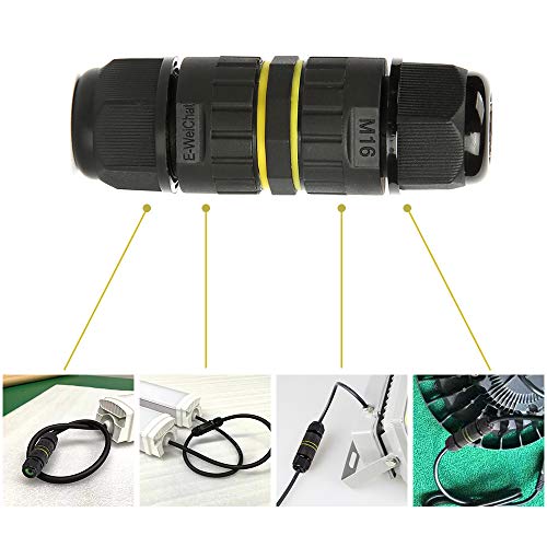 Junction Box Outdoor 2 Way Waterproof IP68 Electrical Cable Connector,M16 Wire Range(3.5-10mm),Suitable for Repair and Extend Power Cables,UL(5 Pack) - size: M16-2Pin