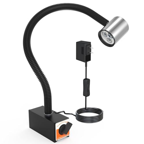 12T Magnetic Work Light, IP65 Water Proof Led Machine Light, 23in Flexible Gooseneck lamp with Strong Magnetic Base for Lathe Milling Drill Press Industrial Lighting 120V - size: 23.6 inch 12T MagentIc Base
