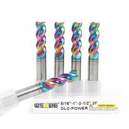 Tools DLC Series Carbide Square End Mill, Diamond-Like Coating, End Mill for Aluminum, Copper, Magnesium Alloys, High Silicon Alu65minum, Composite Materials, 3 Flute, Inch Size（5/16", 5pcs） - size: 5/16 in