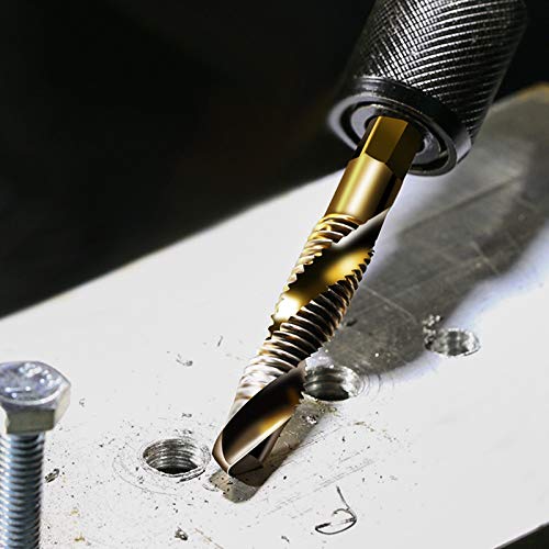DKIBBITH 6-pc Metric M10 Combination Drill Tap Bit Set, M10*1.5 Thread Size, Titanium Coated High-Speed Steel, Ideal for Drilling and Threading in Soft Metal Wood and Plastic,1/4" Hex Shank - size: M10x1.5