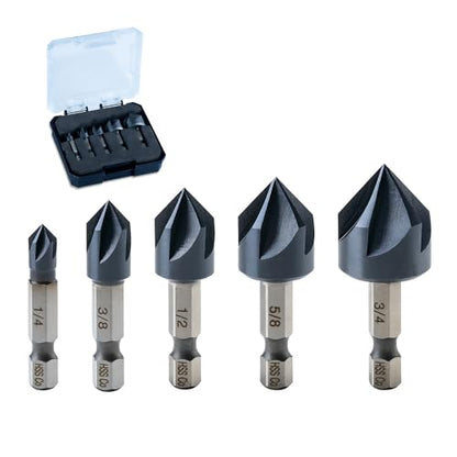 toolant Noir-Ti Cobalt Countersink Drill Bit Set(Pro), Titanium Aluminum Nitride Coated with Quick Change Hex Shank, 5-Piece 1/4" - 3/4" - size: 1/4 - 3/4 in, 5 Pieces