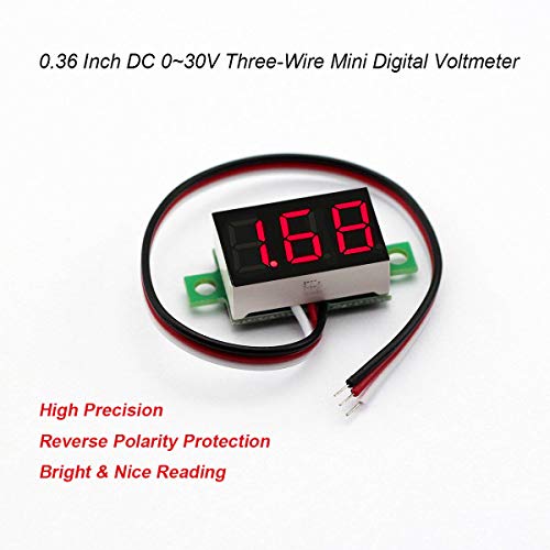 Pack of 5 DC 0-30V Digital Volt Meter, 3-Wire Voltage Gauge, Red LED