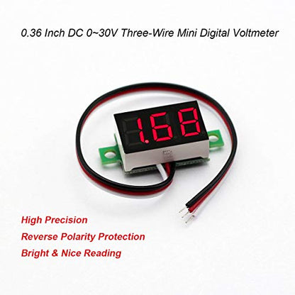 Pack of 5 DC 0-30V Digital Volt Meter, 3-Wire Voltage Gauge, Red LED
