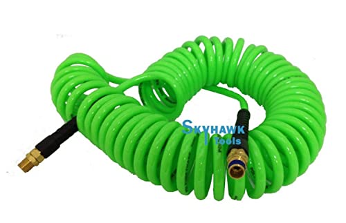 1/4" x 30 foot POLYURETHANE RE COIL AIR HOSE male SWIVEL Fittings GREEN recoil