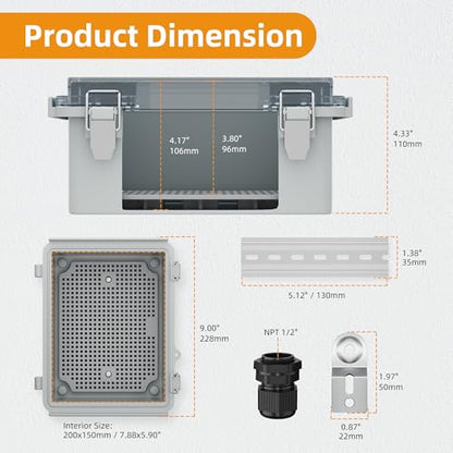 Joinfworld Outdoor Waterproof WiFi Enclosure 8.7x6.7x4.3 - size: 8.7"x6.7"x4.3" Clear