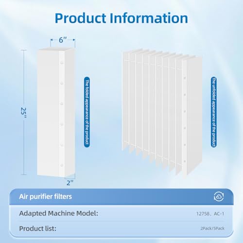 12758 Filter Replacement (5 Pack) Compatible with GeneralAire 12758, AC-1, AC-22, AC-3,Bryant 902BX,Carrier 31MF020/31MF120 Air Pleated Media Filter, 20x25 MERV 11 - size: 5-Pack