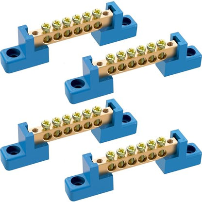 Neutral Bar, 4 Pack 6-Position Brass Bus Bar Terminal Block - size: 6 Position, style: Neutral Bus Bar