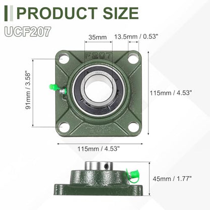 uxcell UCF207 Pillow Block Bearings, 35mm Bore Self Alignment, Solid Cast Iron Base, Chrome Steel Square Flange Mounted Pillow Block Ball Bearing, (ABEC3) - size: UCF207 (35mm)