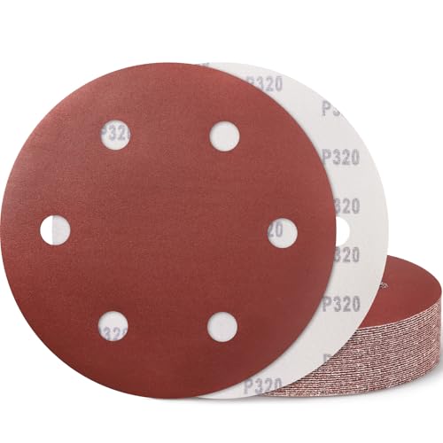 9 Inch 6 Hole Drywall Sanding Disc, 320 Grit 15 PCS Hook and Loop Sandpaper