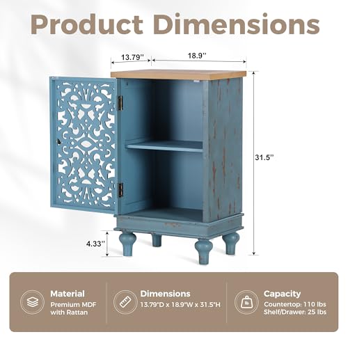 MAISON ARTS Small Accent Cabinet with Doors, Buffet Cabinet with Storage - color: Blue, style: 1-Door