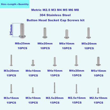 Metric M2.5-M8 304 Stainless Steel Button Head Socket Cap Screw Kit