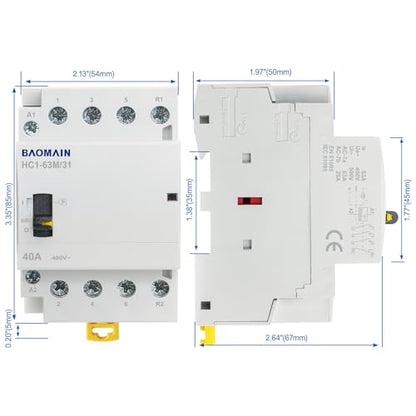BAOMAIN 24V 4-Pole 63A Manual/Auto AC Contactor,3NO1NC,DIN Rail Mount