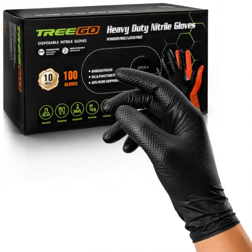 TREEGO 10 Mil Heavy Duty Black Nitrile Mechanic Gloves, 100 Count M - color: Black 100, size: Medium